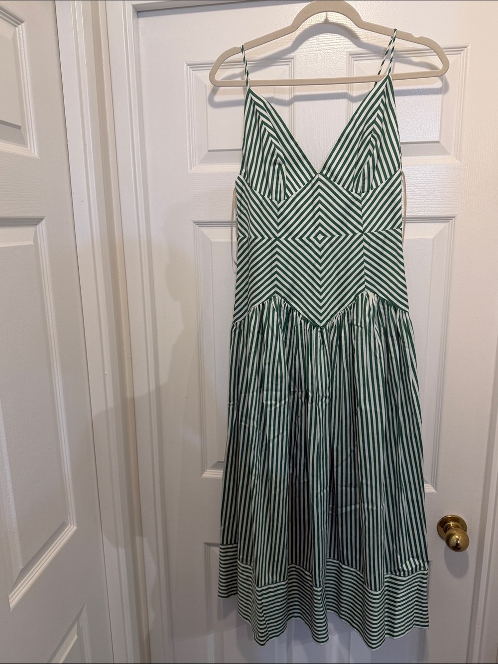 FARM Rio Green and White Geometric Striped Midi Dress (Never Worn)